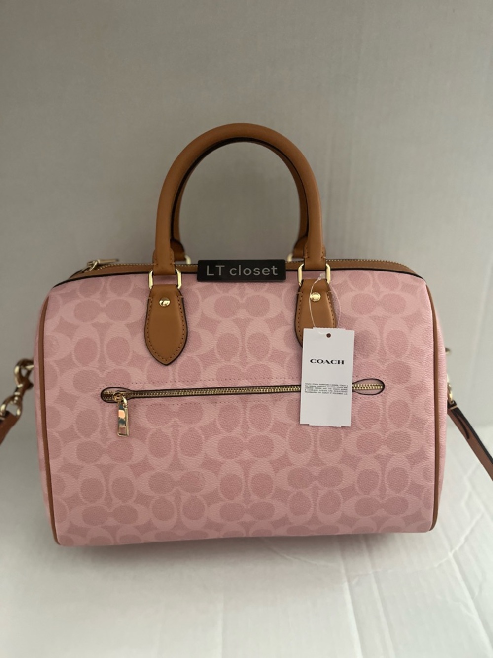 New Coach Rowan Large Satchel Bag in Signature Canvas with charms powder pink - Picture 6 of 10